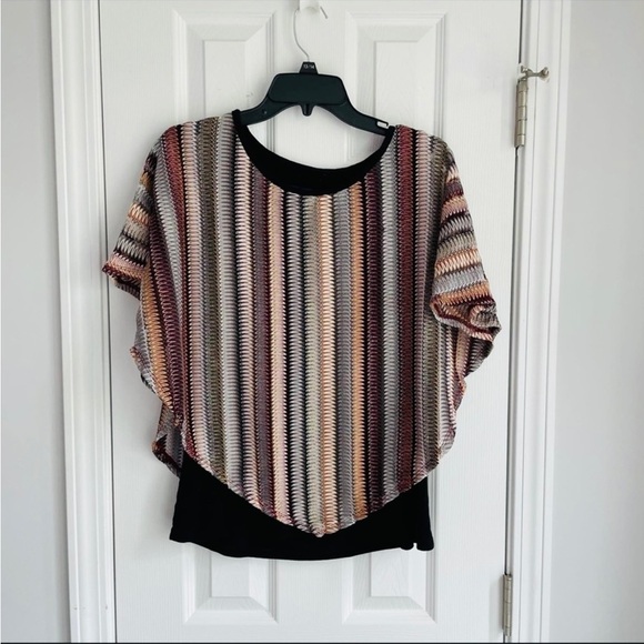 Apt. 9 Tops - Apt. 9 Metallic Woven Striped Poncho Layered Top Multicololor